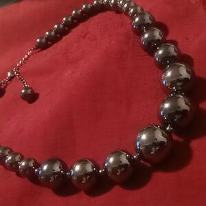 Chunky beaded collar necklace metallic color blackened silver